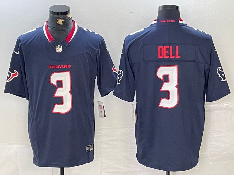 Men Houston Texans 3 Dell Blue Three generations 2025 Nike Limited NFL Jersey style 2